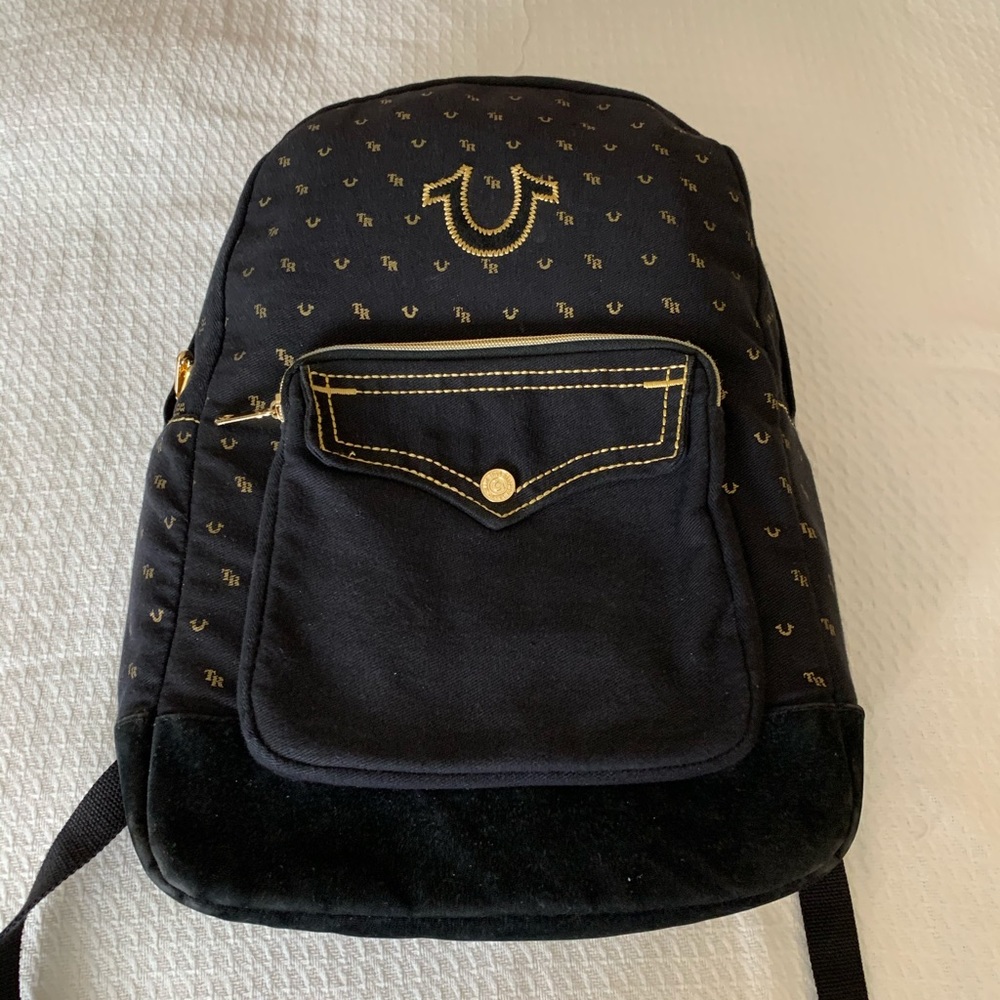 True Religion BLK/GLD Monogram Backpack